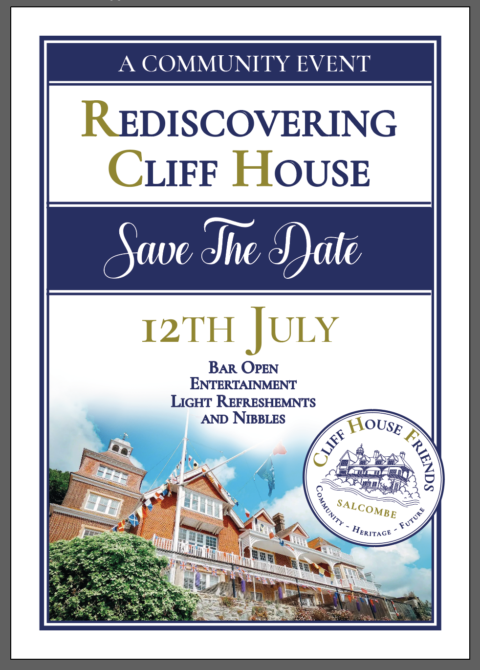 Rediscovering Cliff House save the date poster for 12 July